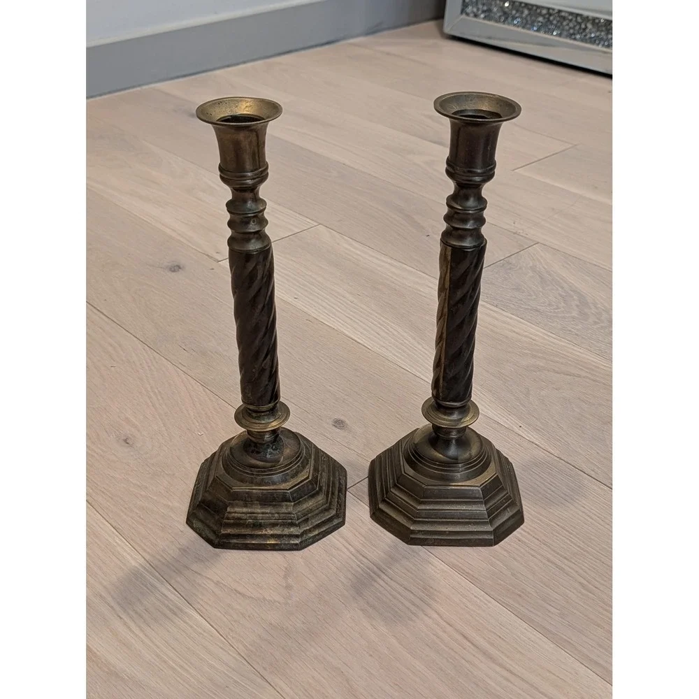Vintage RIH Solid Brass Barley Twist Candlesticks – 12